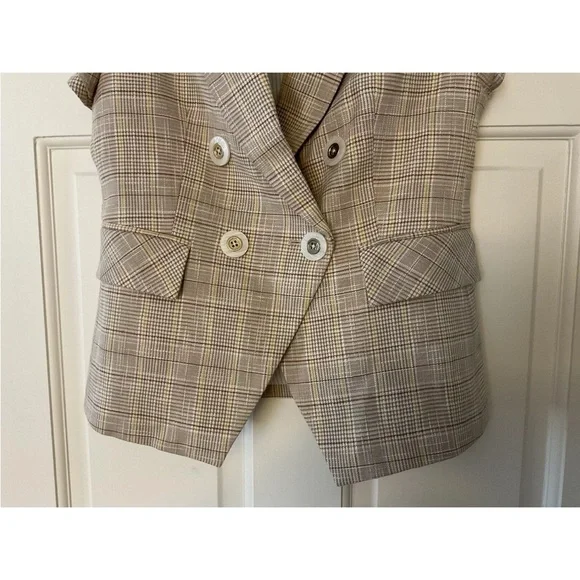 $595 Veronica Beard Janae Plaid Ruffle Blazer Jacket Button Up Khaki Multi Sz 00 - Picture 10 of 14